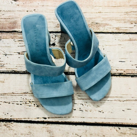 Zara Shoes - Zara light blue suede double strap mules